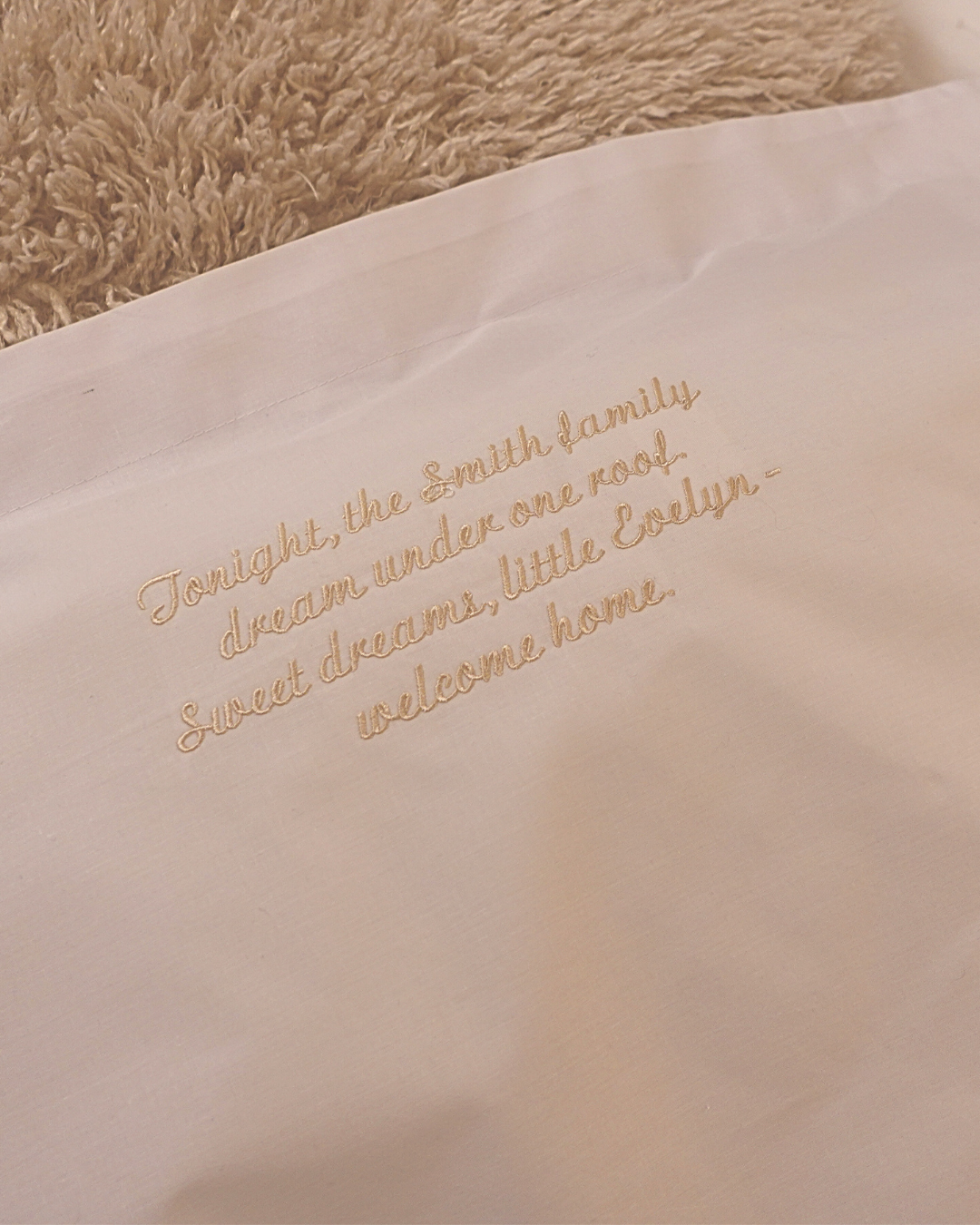 Personalised ‘Welcome Home Baby’ Embroidered Pillowcase – New Baby Family Keepsake