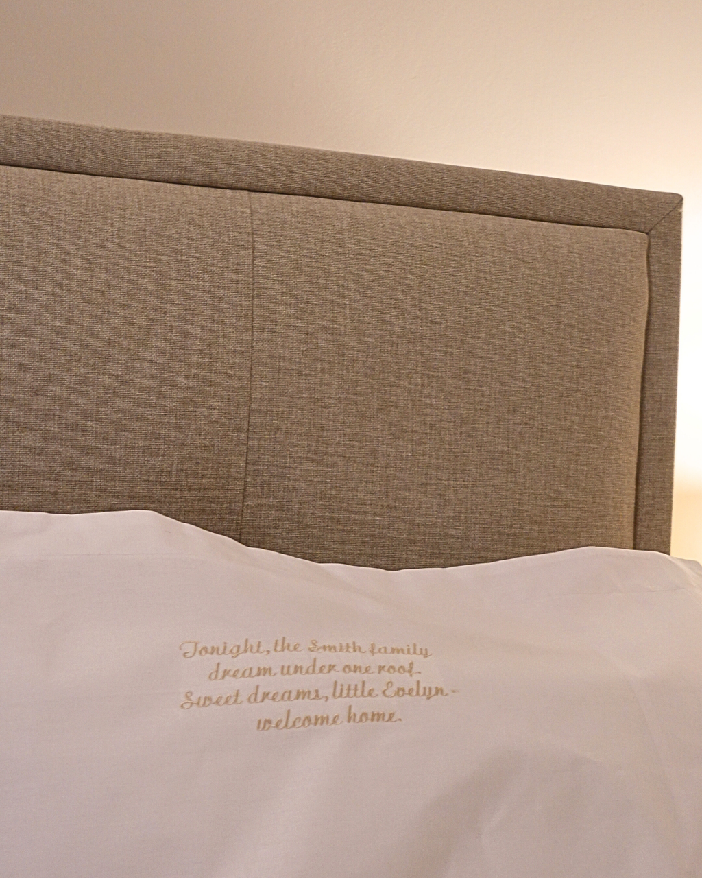 Personalised ‘Welcome Home Baby’ Embroidered Pillowcase – New Baby Family Keepsake